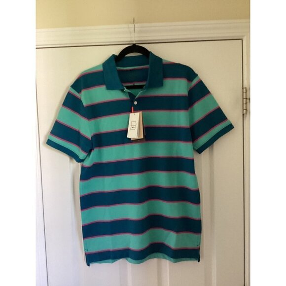 Nike -‎ Men's Stripe Golf Polo Size: Medium Color: Teal/Pink - Picture 1 of 12